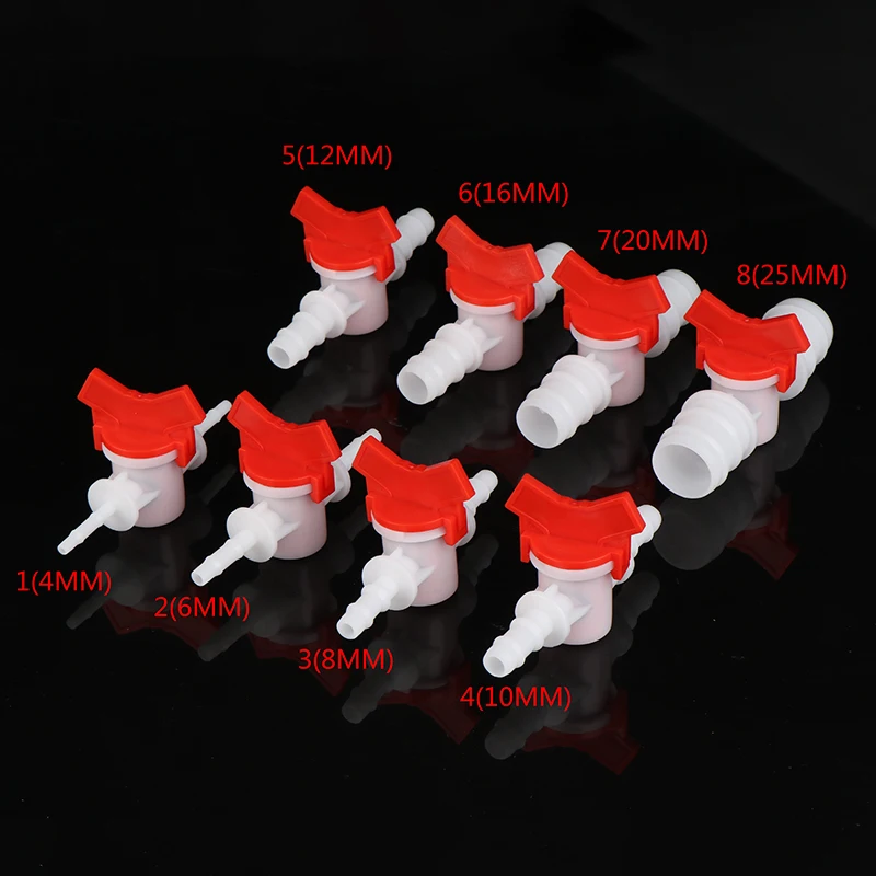 1Pcs Platics 4mm 6mm 8mm 10mm 12mm 16mm 20mm PVC Hose Barb Two Way Plastic Ball Valve Aquarium Garden Micro Irrigation Connector