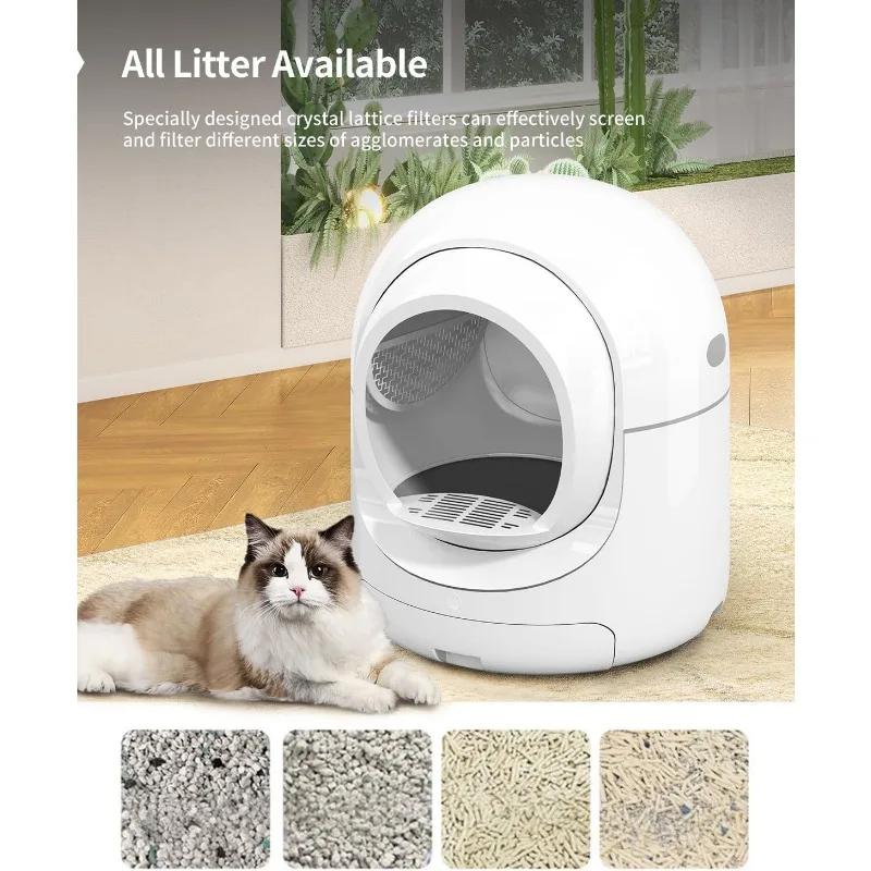 Self Cleaning Large Capacity Cat Litter Box Smart Cat Litter Box APP Control Odor Removal Safety Protection for Multiple Cat