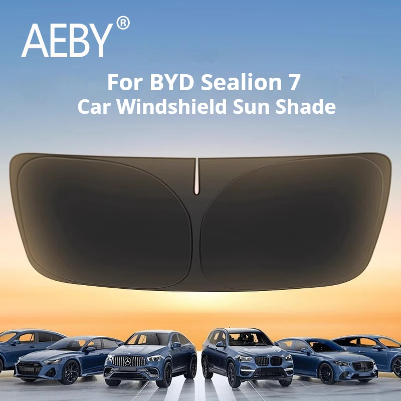 AEBY لـ BYD Sealion 7 2024 حاجز شمسي للزجاج الأمامي قابل للطي، واقي ظلة السيارة للوحة القيادة وملحقات عجلة القيادة