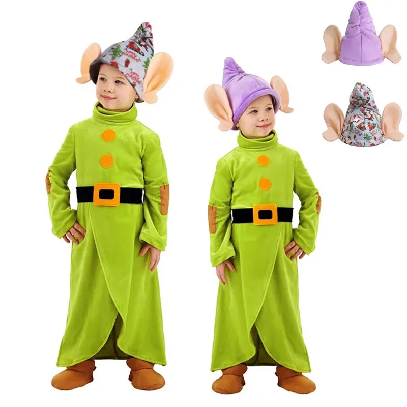 

2025 New Halloween Elf Cosplay Dwarfs Jumpsuit Carnival Costumes For Kids Boys Purim xmas Movie Role Play Party 4Pieces clothes