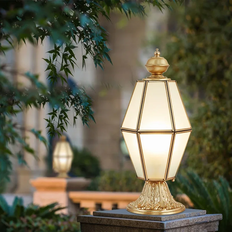 Gate landscape pillar lamp full copper courtyard copper lamp villa outdoor waterproof European villa garden