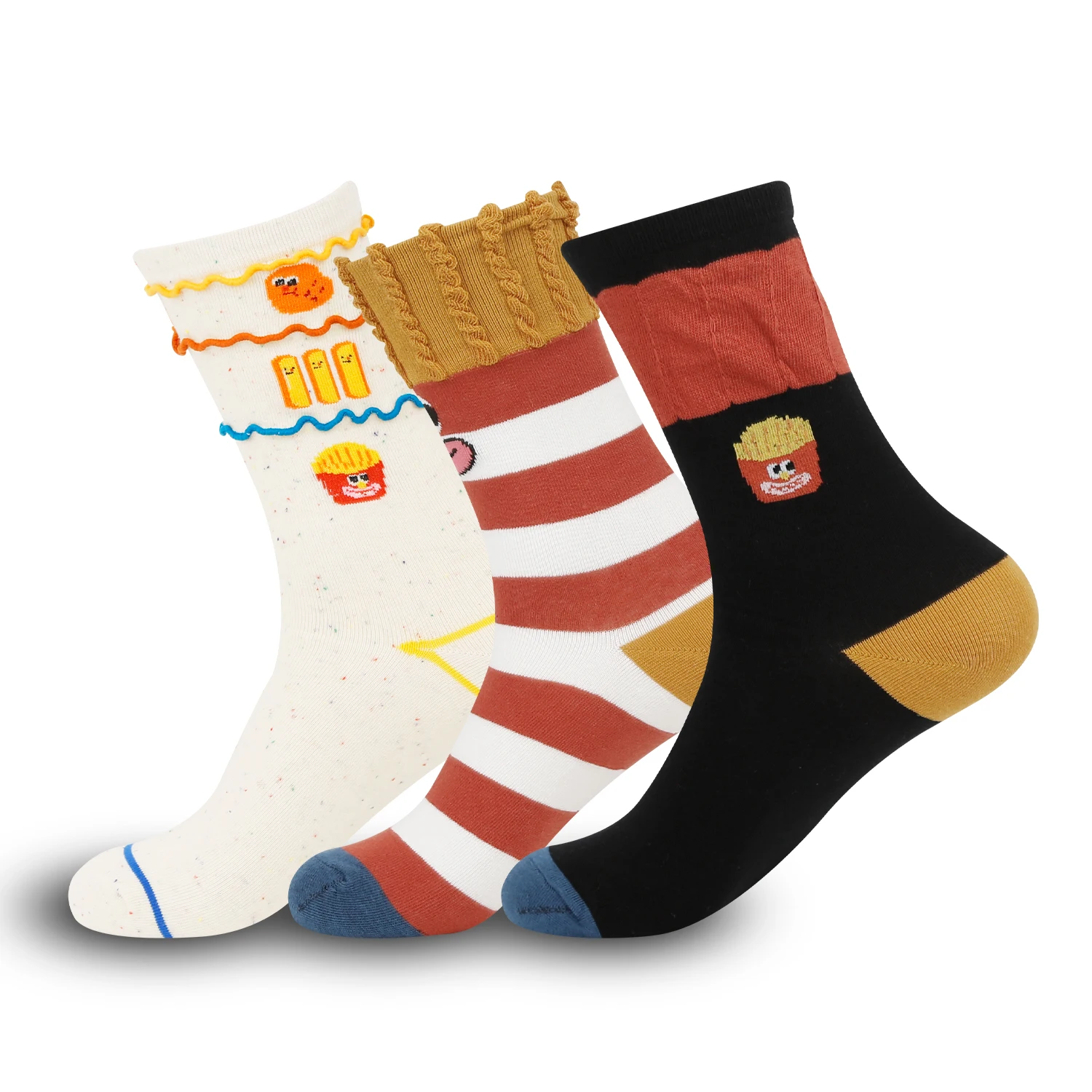 

Super French fries, niche personality, women's socks, black fungus edge cotton socks, fun and cute, internet famous pile socks