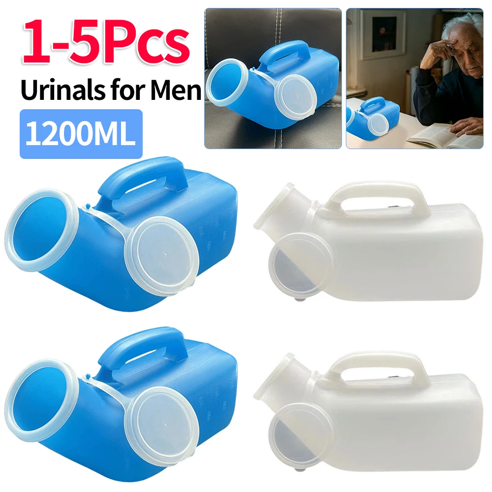 Botella portátil de plástico para urinario de viaje para hombres y mujeres, urinario móvil de ayuda para el inodoro, para acampar al aire libre, botella de orina para coche, Kit de viaje, 1-5 piezas, 1200ML