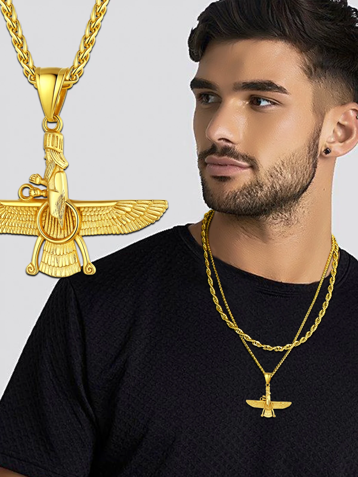 Size S/L Faravahar Necklaces Ahura Mazda Pendant Stainless Steel Zoroastrian Iranian Necklaces for Man Women Iran Jewelry Gift