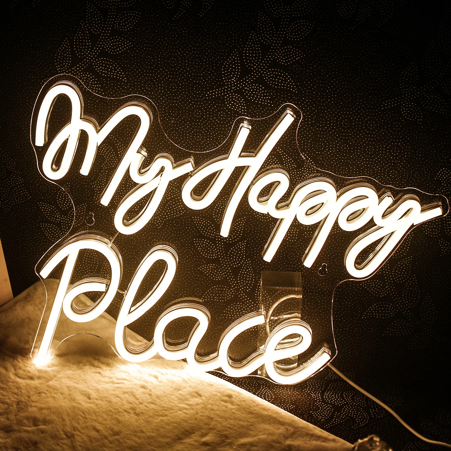 Imagem -03 - Happy Place Neon Sign Luzes Led Quarto Estético Decoração para Quarto Casamento Festa de Aniversário Festival Usb Wall Lamp my