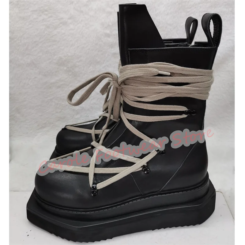 

Punk Chunky Bottom Height Increasing Boots Male Cross-Tied Strap High Top Chelsea Boots British Style Men's Mid-Calf Boots