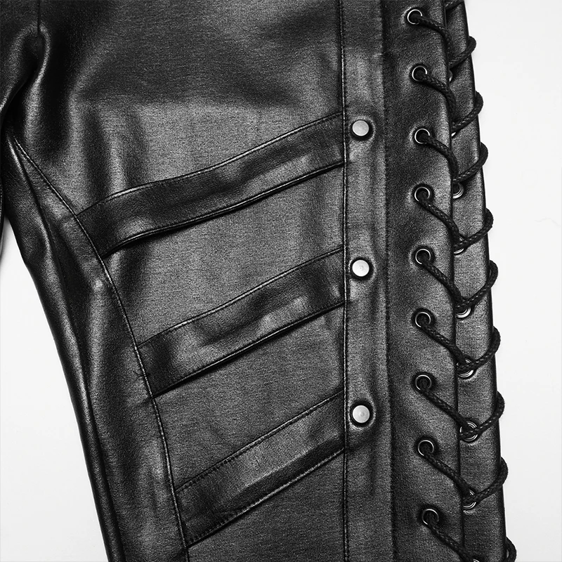 PUNK RAVE Women's Punk Drawstring Tailored Body Curves Figure Leggings Club Personalized Slim Dark Trousers Spring Summer