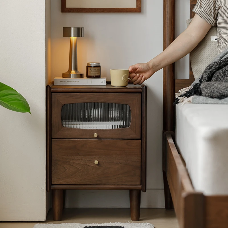 Wood Bedroom Nightstand Mid Century Modern Mobile Cabinets Storage Bedside Table Luxury Drawers Criado Mudo Trendy Furniture