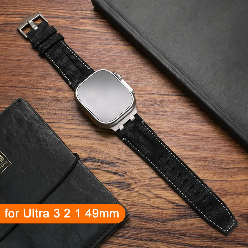 

Кожаный ремешок для Apple Watch Ultra 3 2 1 Series 11 10 9 8 7 SE2025 6 5 49 мм 46 мм 44 мм 45 мм, мужской браслет-петля на запястье