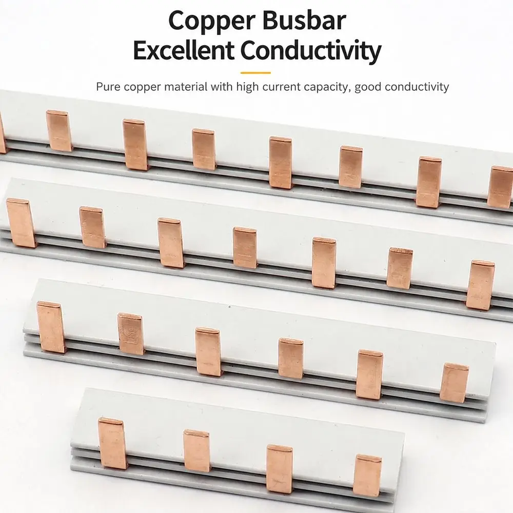 1Pcs 63A MCB Busbar 4-12 Way 1/2/3Pole Pin Type Busbar Red Copper 18/36mm Phase Spacing Circuit Breaker Busbar