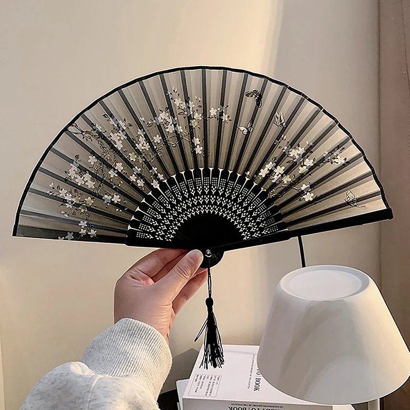 Vintage Silk Folding Fan Chinese Art Crafts Gift Home Decorations Dance Hand Fan Bamboo Room Decor Bamboo Fans