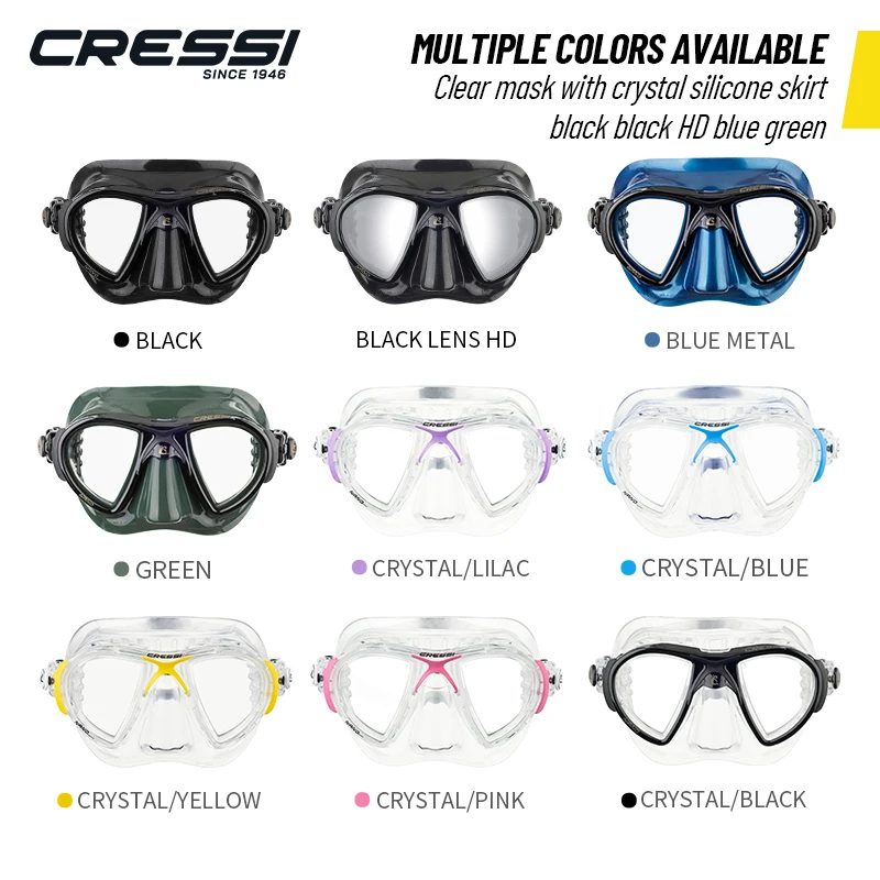 Cressi Nano Ultra Low Volume Free Diving Mask Tempered Glass 2 Window Integrated Dual Frame Black Silicone Mask for Adults