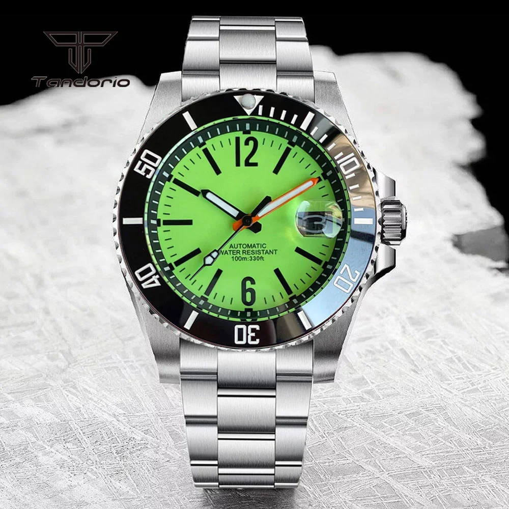 

Мужские часы Tandorio из нержавеющей стали, 40 мм, автоматические, с механизмом NH35, полностью светящимся циферблатом, сапфировым стеклом, механические, черные, с датой, наручные, с застежкой-слайдером