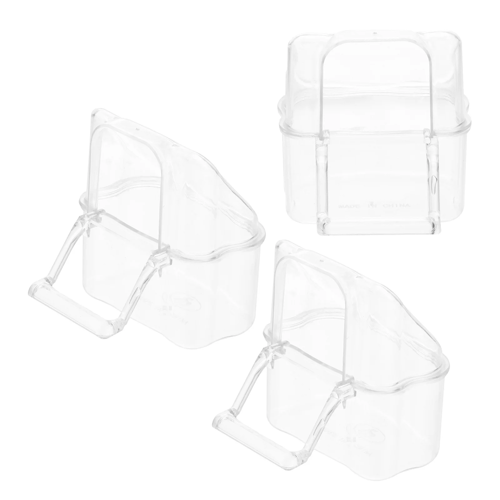 

3Pcs Pet Bird Feeding Bowls Acrylic Anti-Splash Transparent Stand Bar Durable Food Containers Parrot Cage Holder Easy Clean