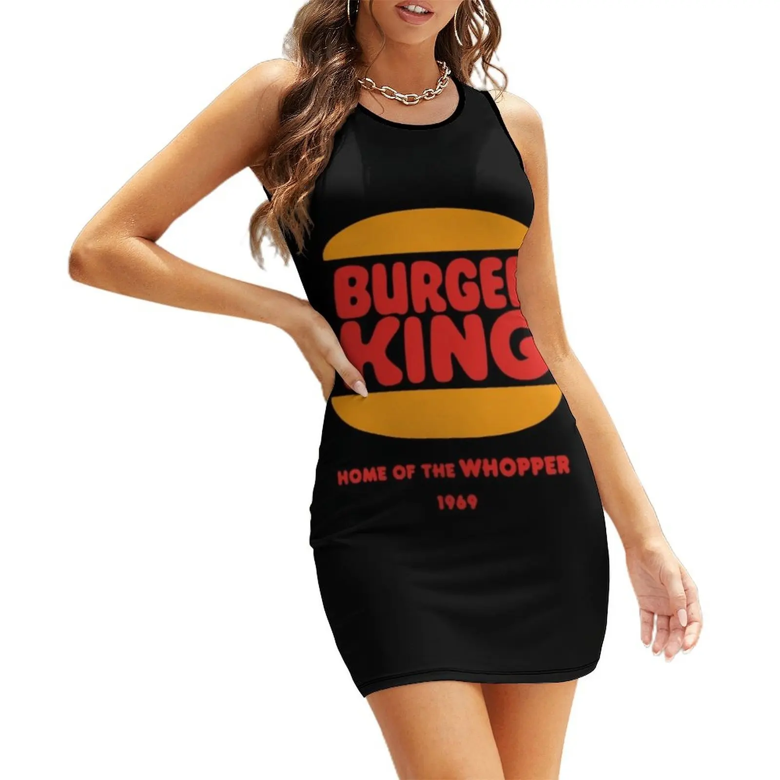 

70S 80S 90S Burger King Home Of The Whopp.er 1969 Logo Sleeveless Sundress dresses korean style sensual sexy dress for women