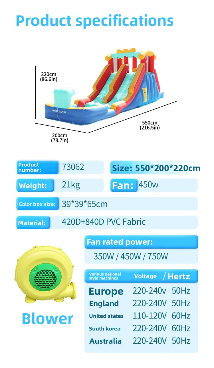 Château gonflable Doctor Dolphin, toboggan de pulvérisation d'eau pour la maison, Double toboggan gonflable pour enfants, Mini château, maison de rebond