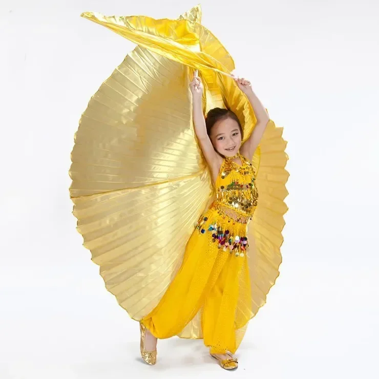 Traje de danza del vientre hecho a mano para niñas, alas de Ángel Isis para niños, dorado (sin palos)