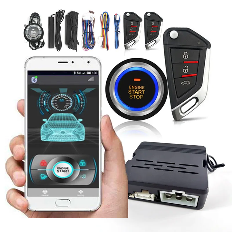 Auto Remote Start via Mobile Phone Control Engine One Button Start Stop Autostart Keyless Entry System Automatic Central Locking