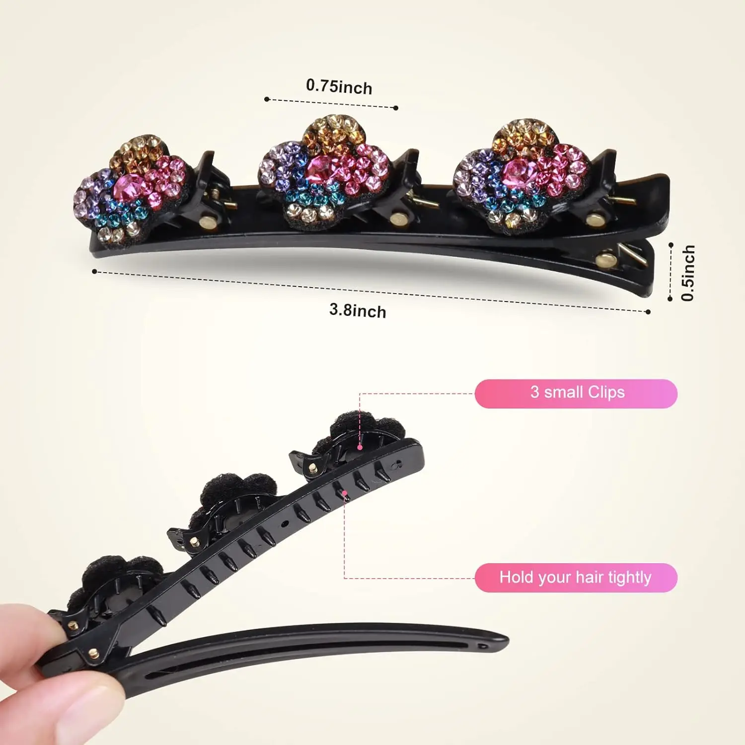 4 pieces of ladies\' and girls\' hair clips suitable for thick hair weaving shiny crystal stone hair clips