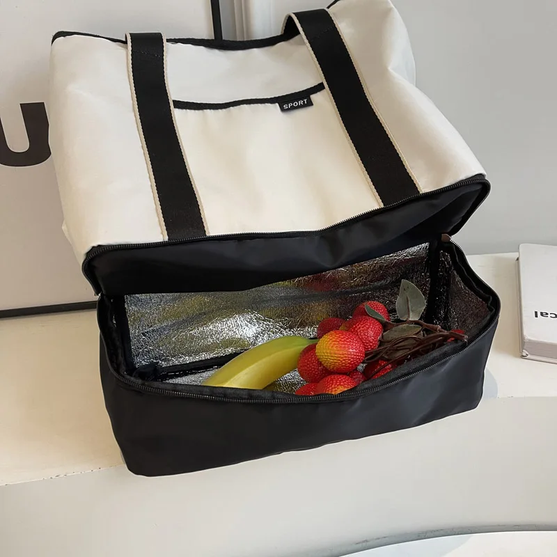 Borsa portaoggetti di grande capacità per le donne borsa per la spesa in Nylon semplice borsa termica per alimenti all'aperto Casual borsa da viaggio femminile Totes