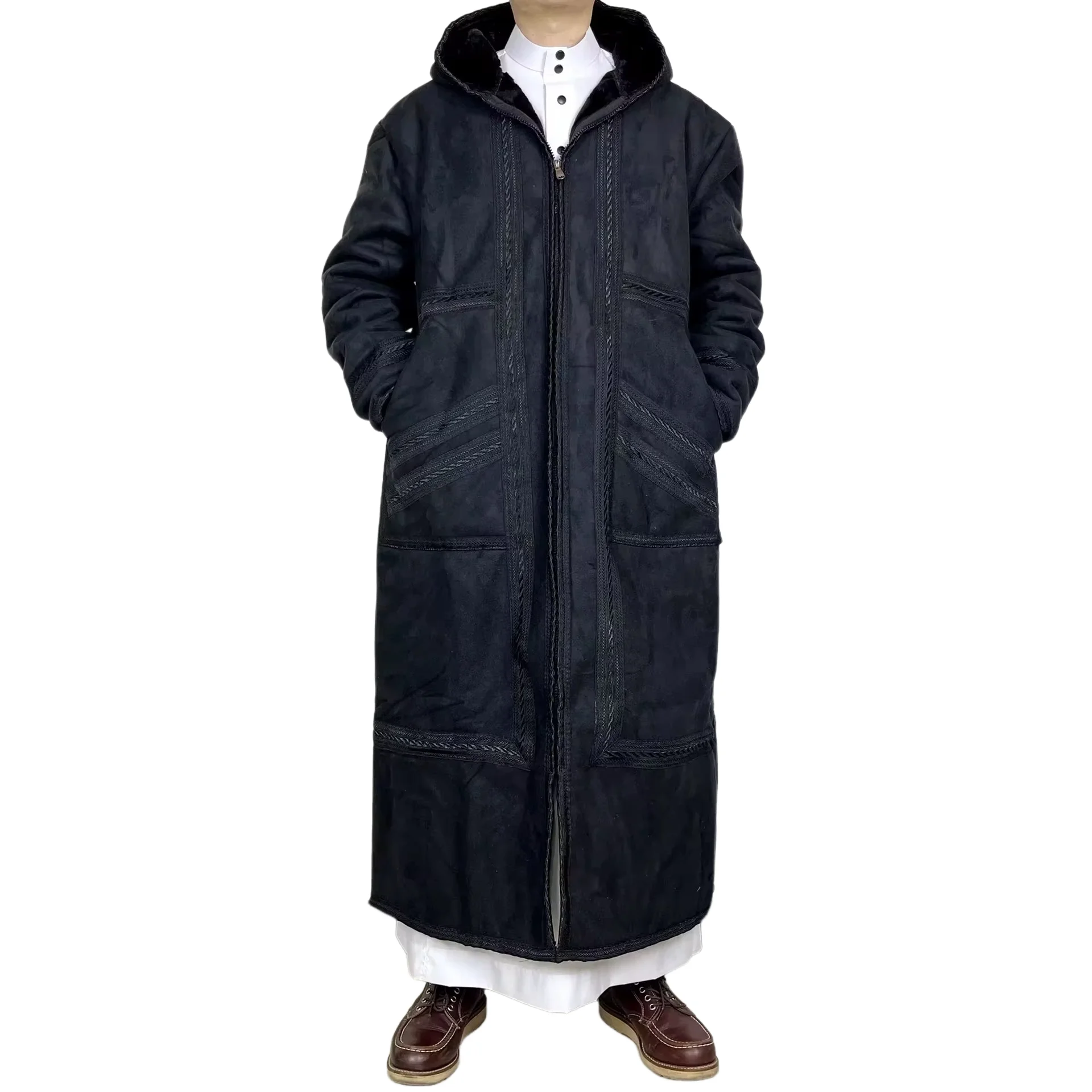 

Утолщенный теплый мужской замшевый зимний халат, длинный кардиган с капюшоном и карманами, удобная одежда для дома, повседневная одежда