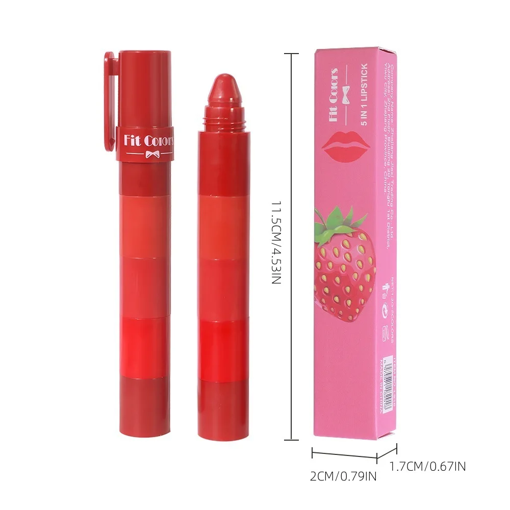 Kit de lápiz labial mate 5 en 1, Combo de tinte de labios rojo y morado, lápiz labial multicolor Sexy de terciopelo, taza antiadherente, maquillaje de labios duradero