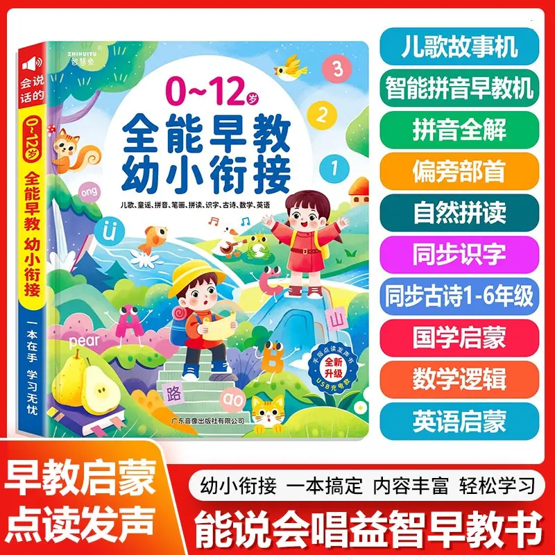 Trilingual Talking Audio Early Learning Book, AI Big Scene Design, Kids Finger Point Reading Enlightenment Book Suitable for 0 t