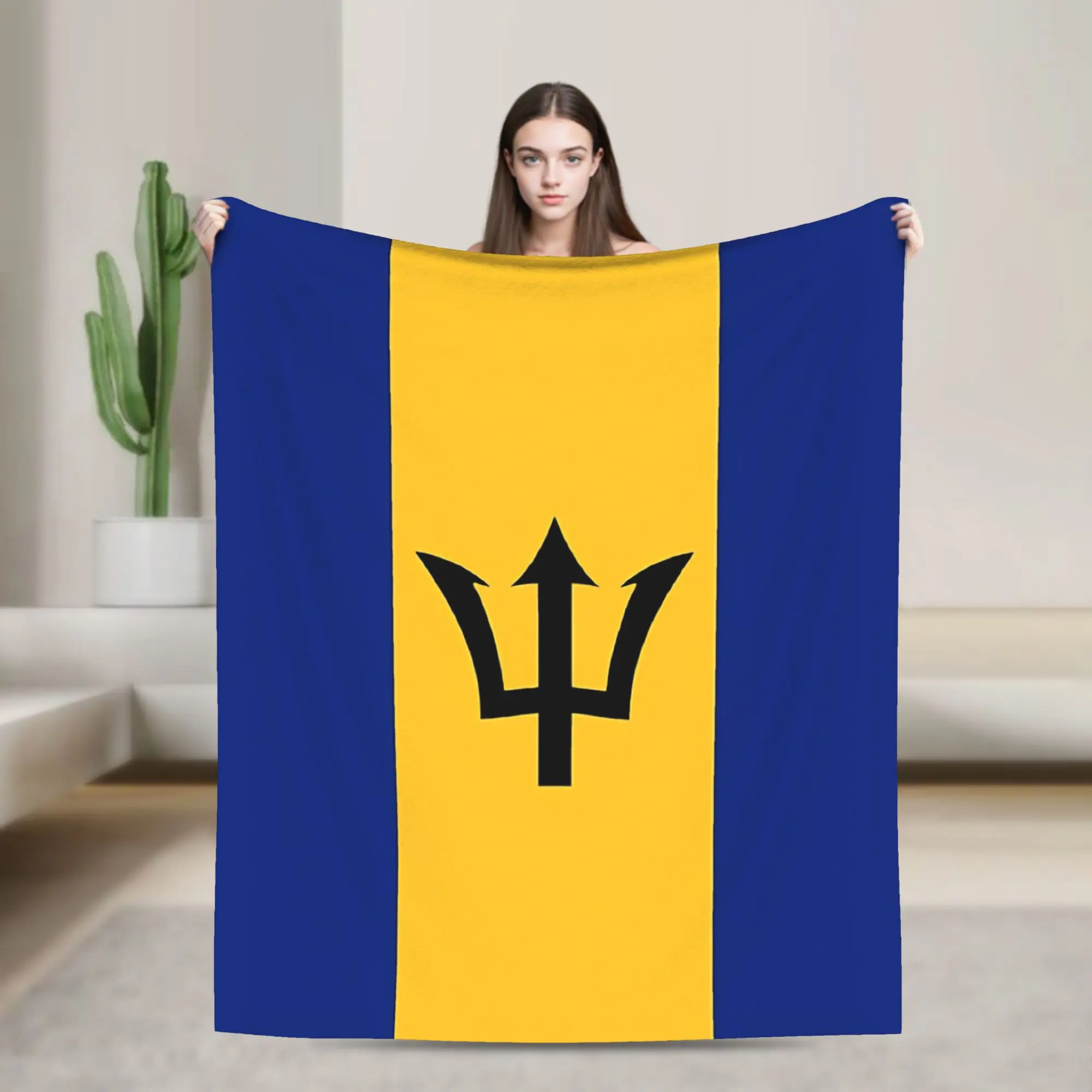 Barbados National Flag Blanket  Travel Office Flannel Throw Blanket For Couch Chair Super Soft Design Quality Bedspread