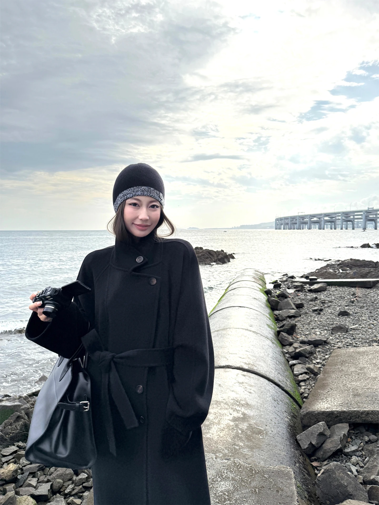 

4PRIL женское шерстяное двустороннее шерстяное пальто Bla, осень-зима, облегающая длинная верхняя одежда, повседневная шикарная одежда