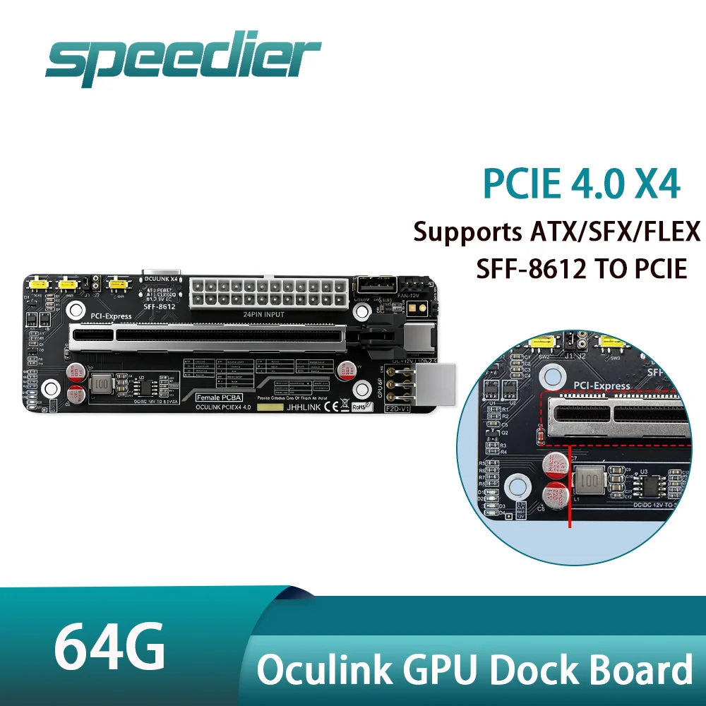 OCuLink Graphics Card GPU Dock Dev Board 64GB SFF-8612 To PCIe Expansion Card SFF-8611 Adapter for Mini PC F2D Motherboard