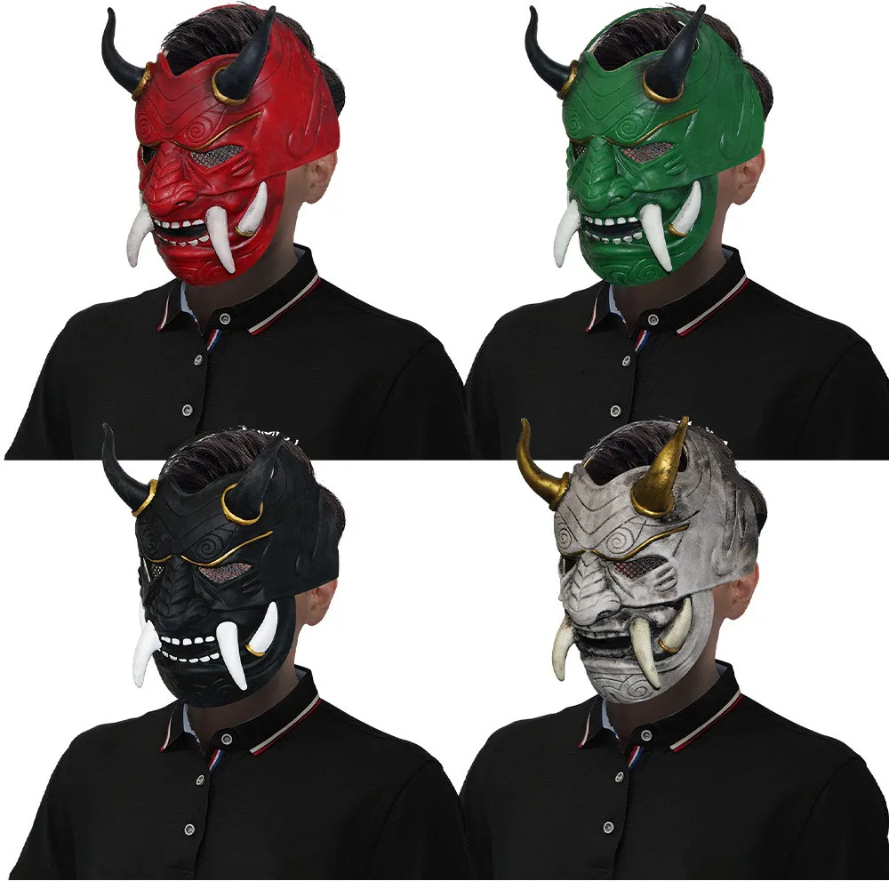 Vollgesichtsmaske Halloween Latexmaske Cosplay für Prajna Kopfbedeckung Samurai Böse Kabuki Partymaske Dekoration – Detail 2