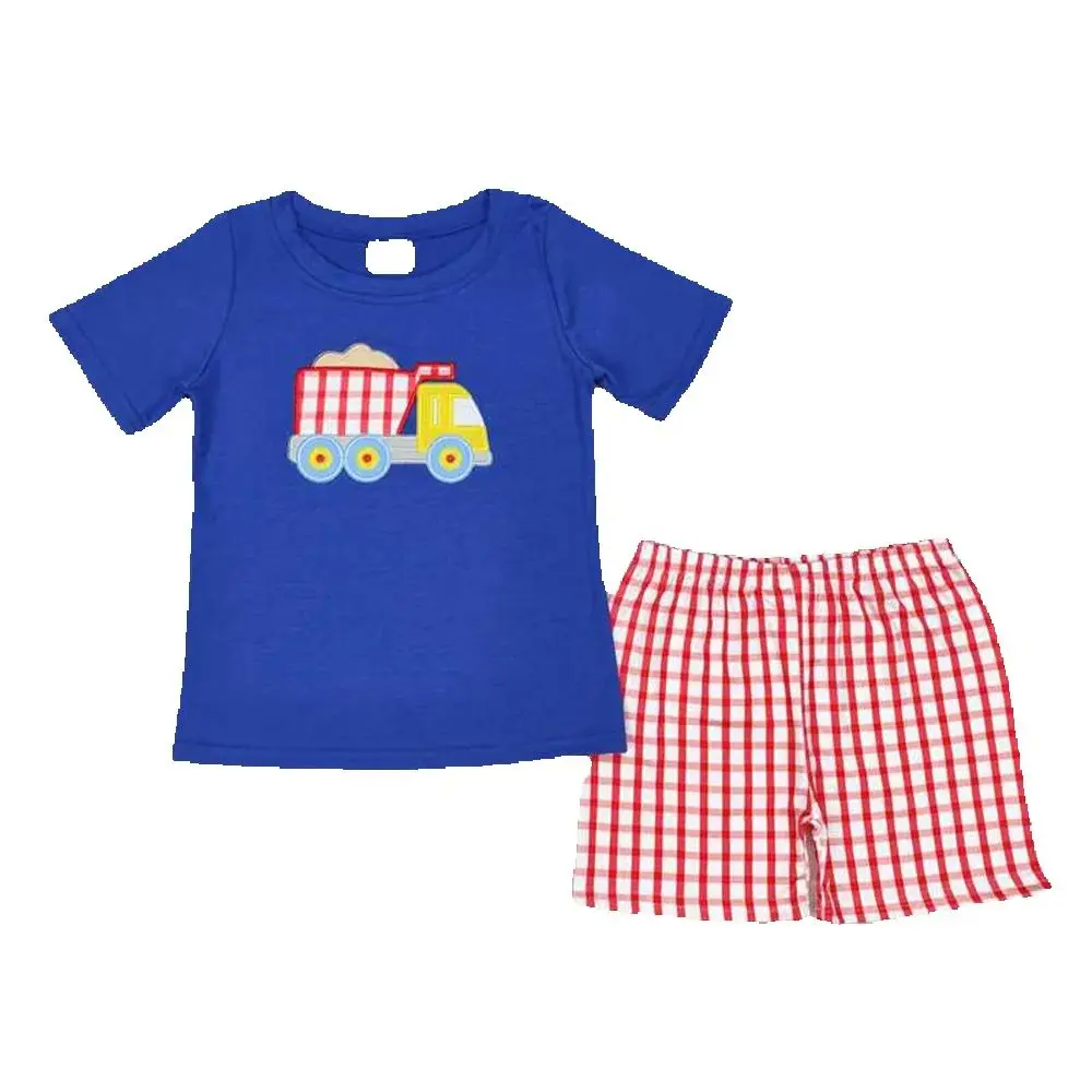 

Baby Boys Red Checkered Dump Truck Shirt Top Shorts Clothes Sets