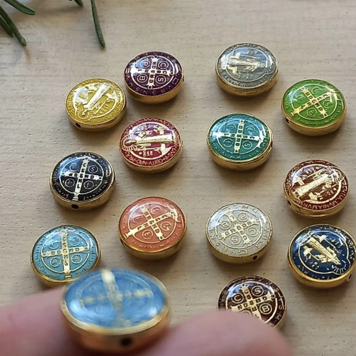 Saint Benedict Connector BeadsMedal Button Bead Spacer Bead Catholic CharmGift Favor Double Sided St. Benedict Medal