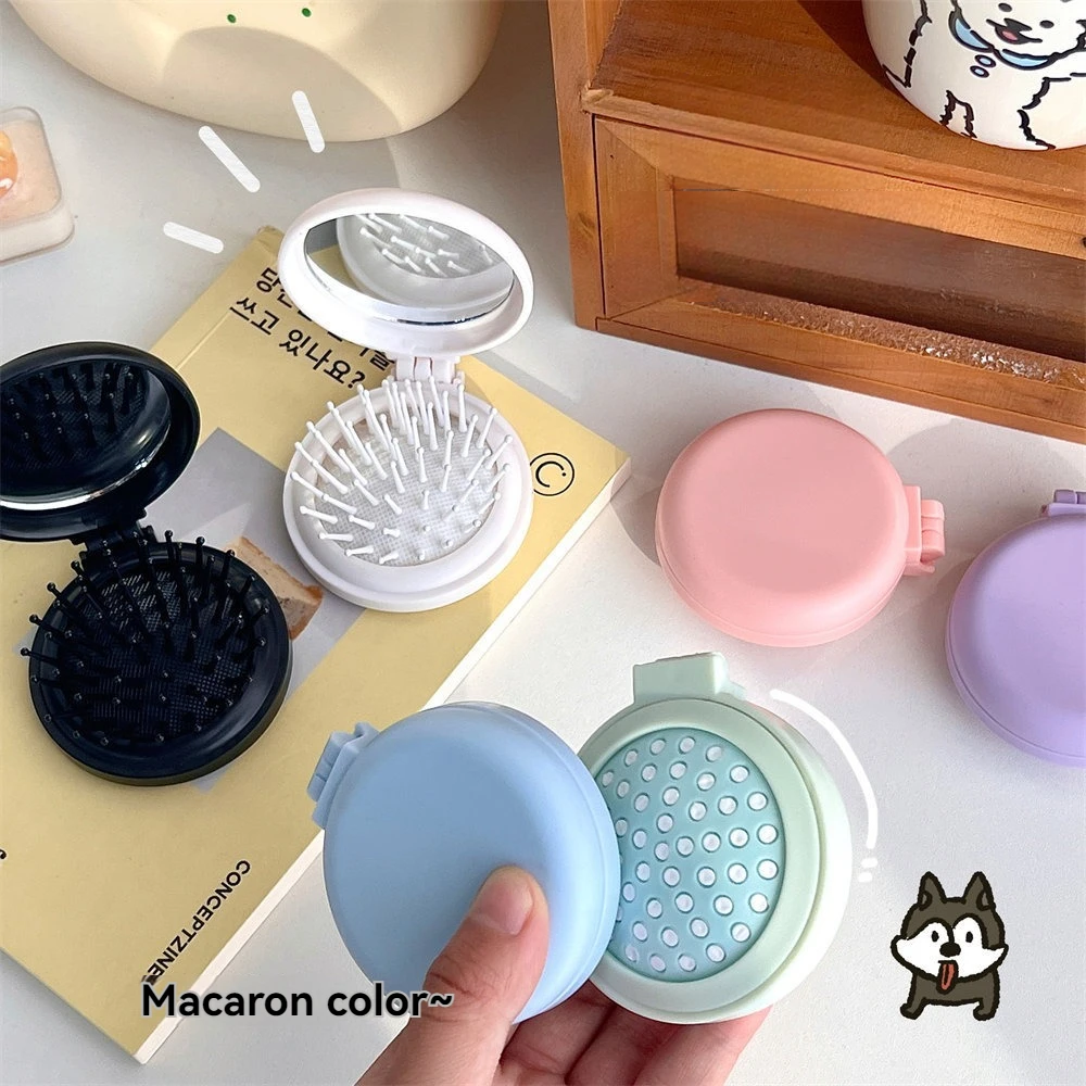 Peigne Airbag Macaron couleur unie, Portable avec miroir, peigne de Massage pour filles, peigne pliant pour cheveux couleur bonbon, 2/6 pièces