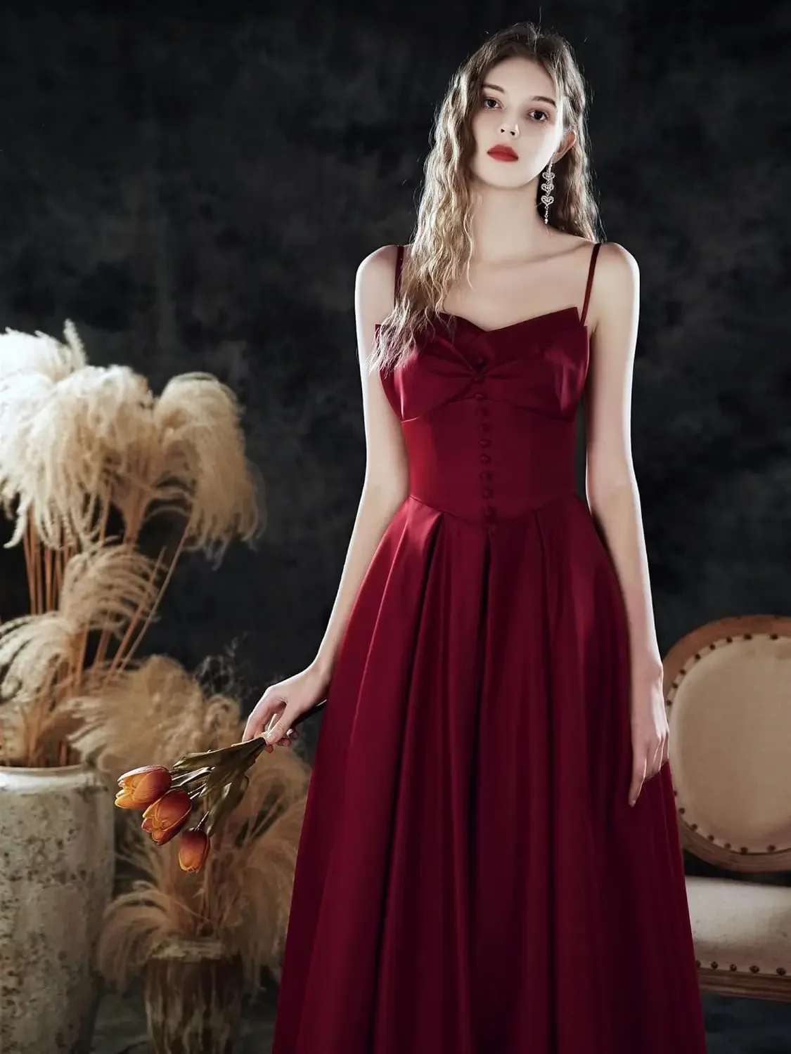 カスタムメイドの新しいサテンミディアムロングスパゲッティストラップドレス特別な日のプロムブライドメイドドレス女性のドレスパーティー