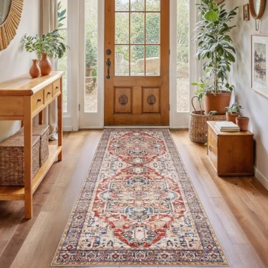 

2x6 моющийся коврик для бега, низкопрофильные кухонные коврики с нескользящей подложкой, прочный край, винтажный коврик для бегуна в прихожей для спальни