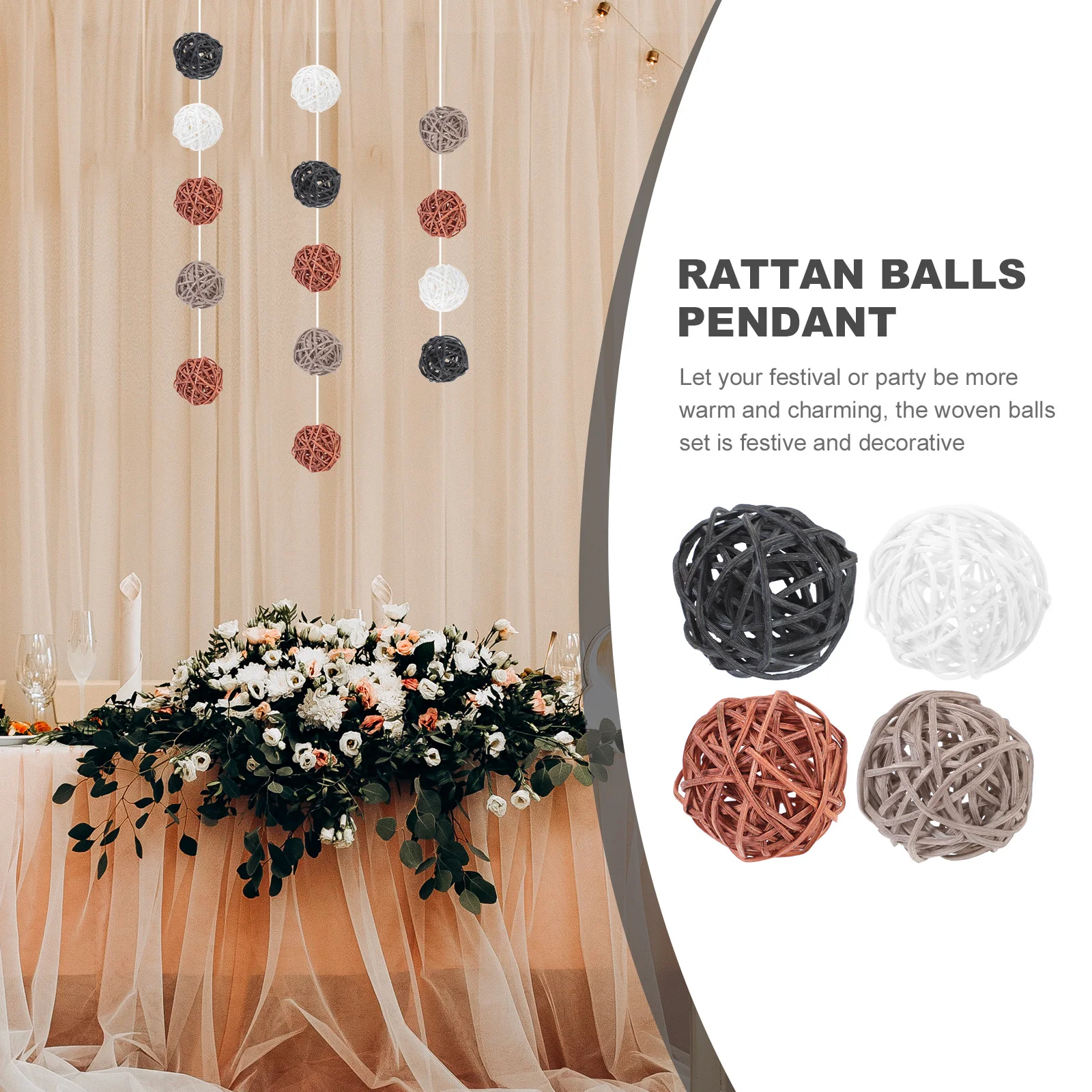 

20pcs Rattan Balls Decorative Wicker Hanging Ball Xmas Party Diy Crafts Home Decor Vase Filler Festival Layout Supplies