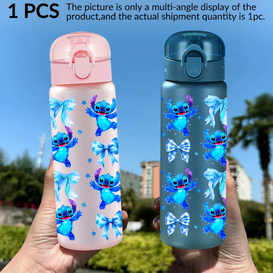 1Pc Disney Stitch Bow Pattern 26oz Plastic Water Bottle Outdoor Sports Water Cup Birthday/Homecoming Gift