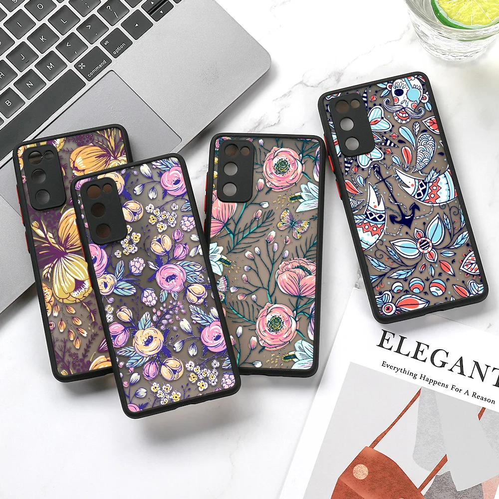 Retro Flower Phone Case For Samsung A55 A54 5G A53 A52 A35 A34 A33 A32 A13 A05 S24 Ultra S23 FE S22 Plus S21 FE S20 Matte Cover