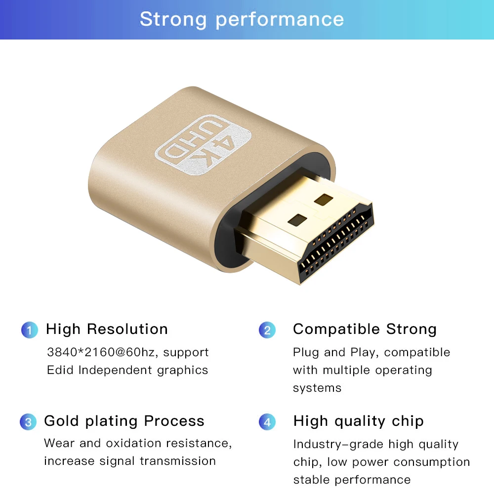 Adaptador de emulador de pantalla Virtual DDC Edid, enchufe simulado compatible con HDMI, 4K, VGA, 1,4x1920 P para tarjeta de Video