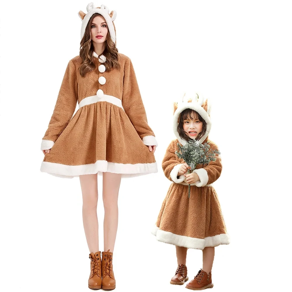 

2026 Products Children and Adults Christmas Reindeer Deer Costumes Santa Claus Costume Christmas Parent-child Makeup Outfits