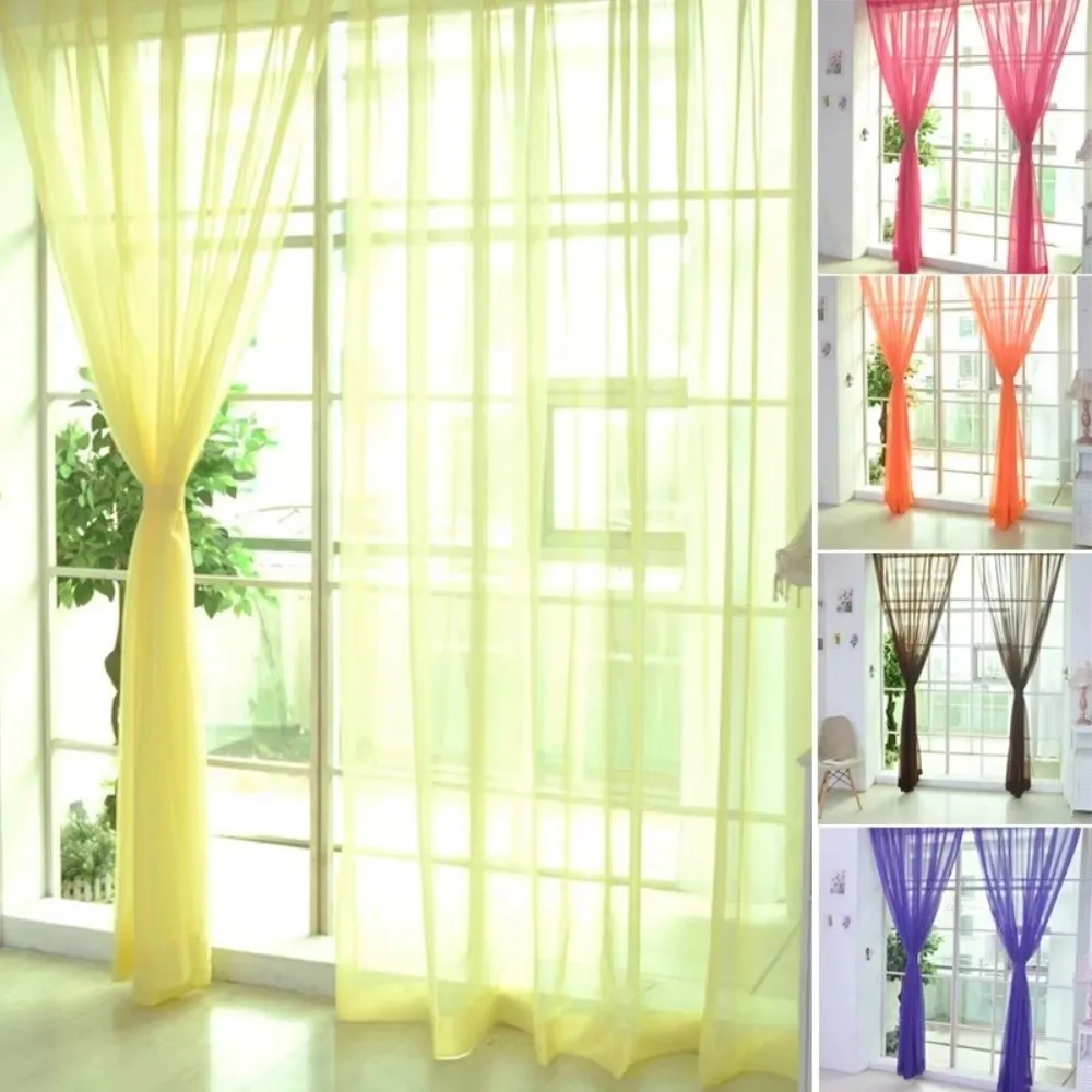 Fashion Colorful Sheer Tulle Curtains Polyester Solid Color Rod Pocket Curtain 1x2M Window Panel Kid Room Classroom
