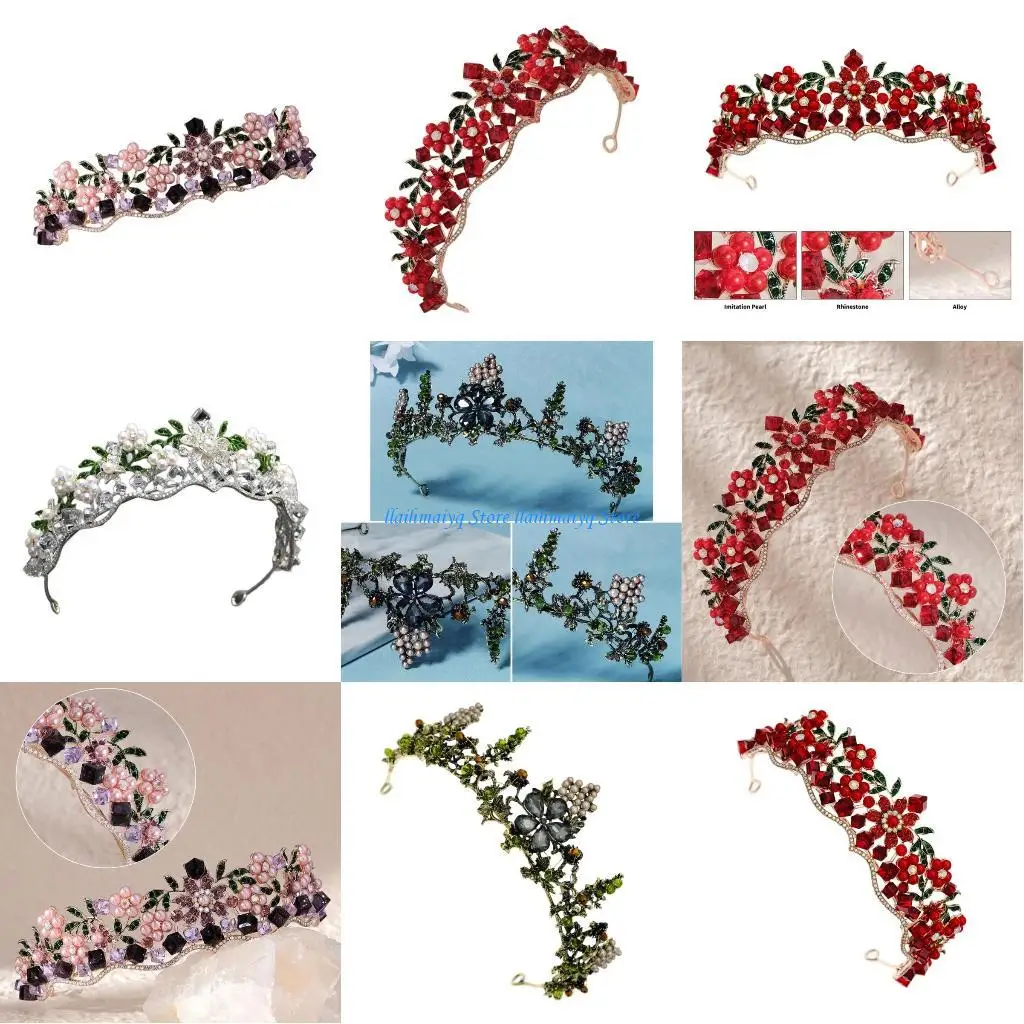 573B عصابة رأس على شكل زهرة من أحجار الراين قابلة للتعديل، تاج زهور جميل مع لمسة ماسية مثالية لحفلات الزفاف والحفلات