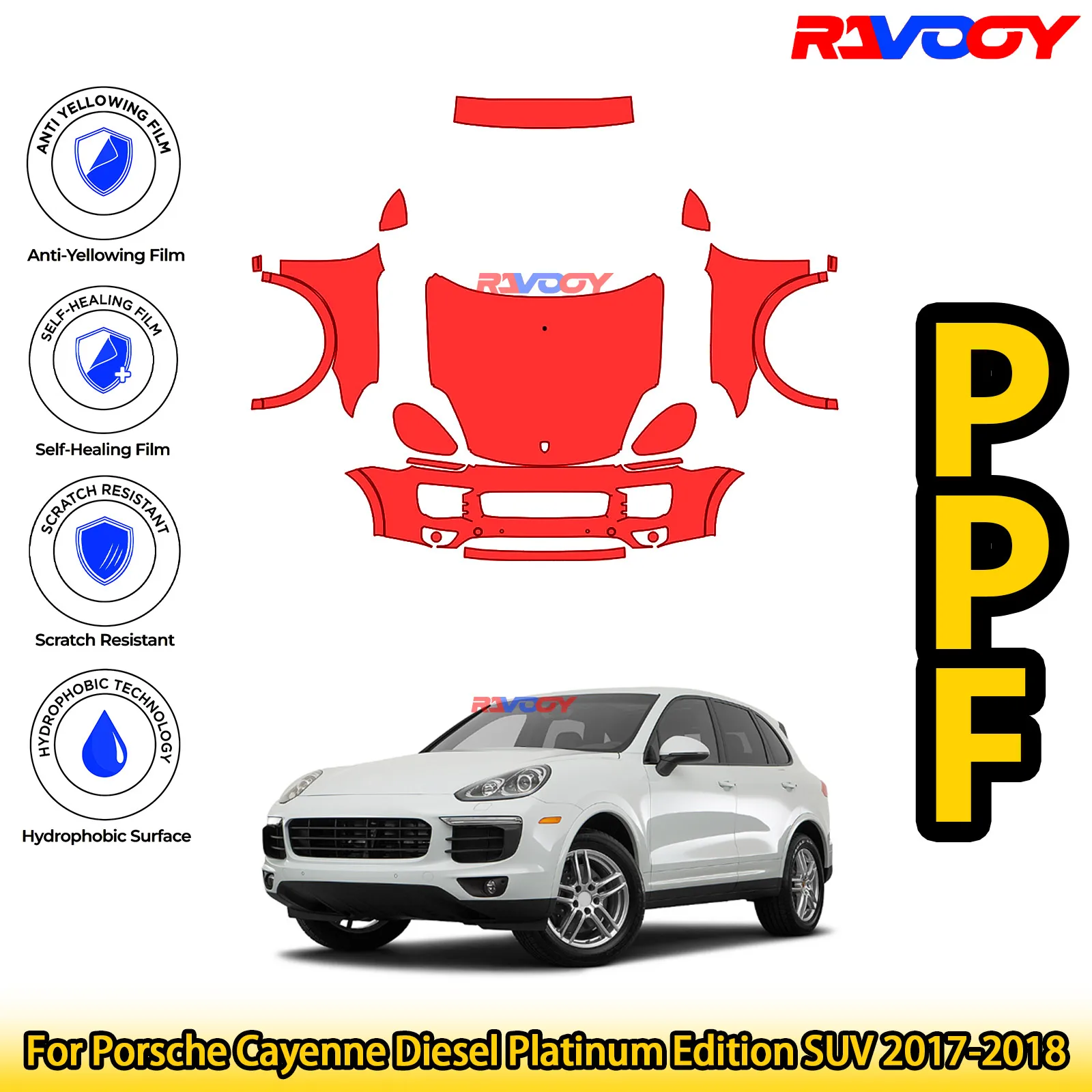 لبورشه كايين ديزل البلاتين الطبعة SUV 2017-2018 لامعة ماتي الأسود قبل قطع الجبهة PPF عدة طبقة حماية الطلاء