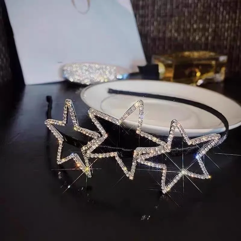 Studded Hollow Pentagram Headband High-end Elegant Water Drop Headband Super Cute and Sophisticated Hairpin Head Accessories