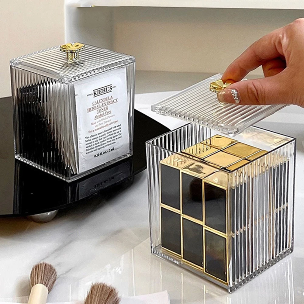 1PCS Transparent Storage Box Cotton Swab Container Desktop Dust-Proof Makeup Removal Cotton Lipstick Cosmetics Boxes Acrylic New