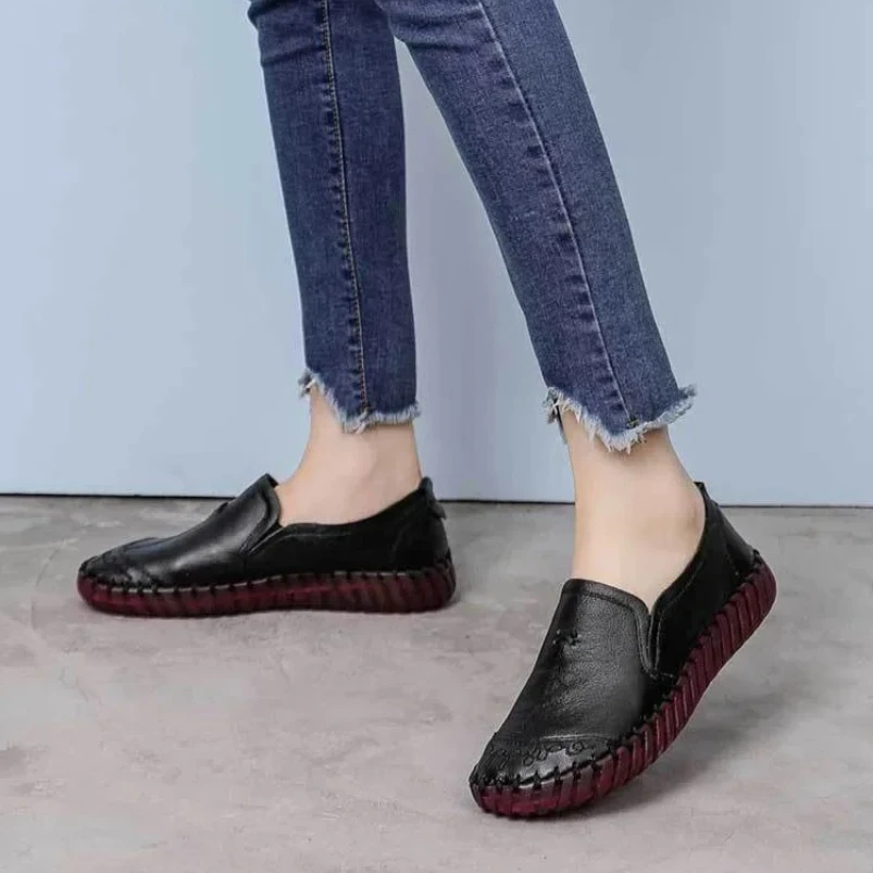 

2025 г., модная женская обувь, лоферы из натуральной кожи, женская повседневная обувь, мягкая удобная обувь, женская обувь на плоской подошве