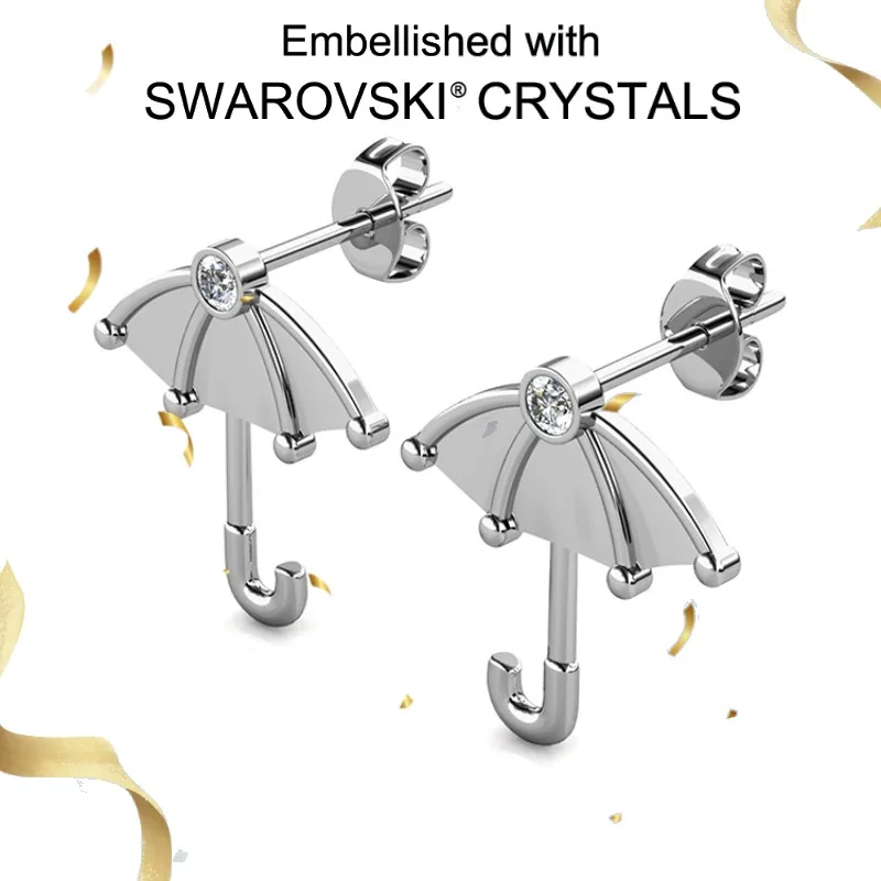 

Daisini 925 Sterling Silver Interesting Umbrella Design Stud Earrings Ear Piercing Non-allergic for Women 18k White Gold Plated