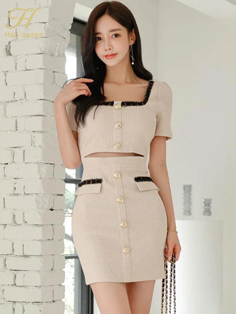 H Han Queen 2024 Summer Sexy Dresses Fashion Buttons Simple Sheath Pencil Short Elegant Chic Dress Korean Style Clothing Vestido