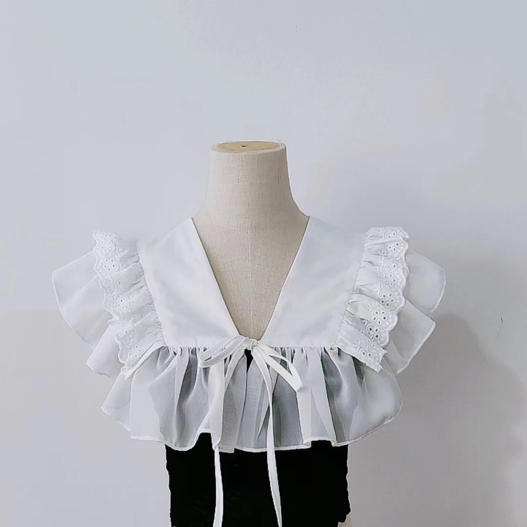 Japanese Literary Sweet Niche Design Double-Layer Ruffled Fake Collar Versatile Large Lapel Shawl for Children